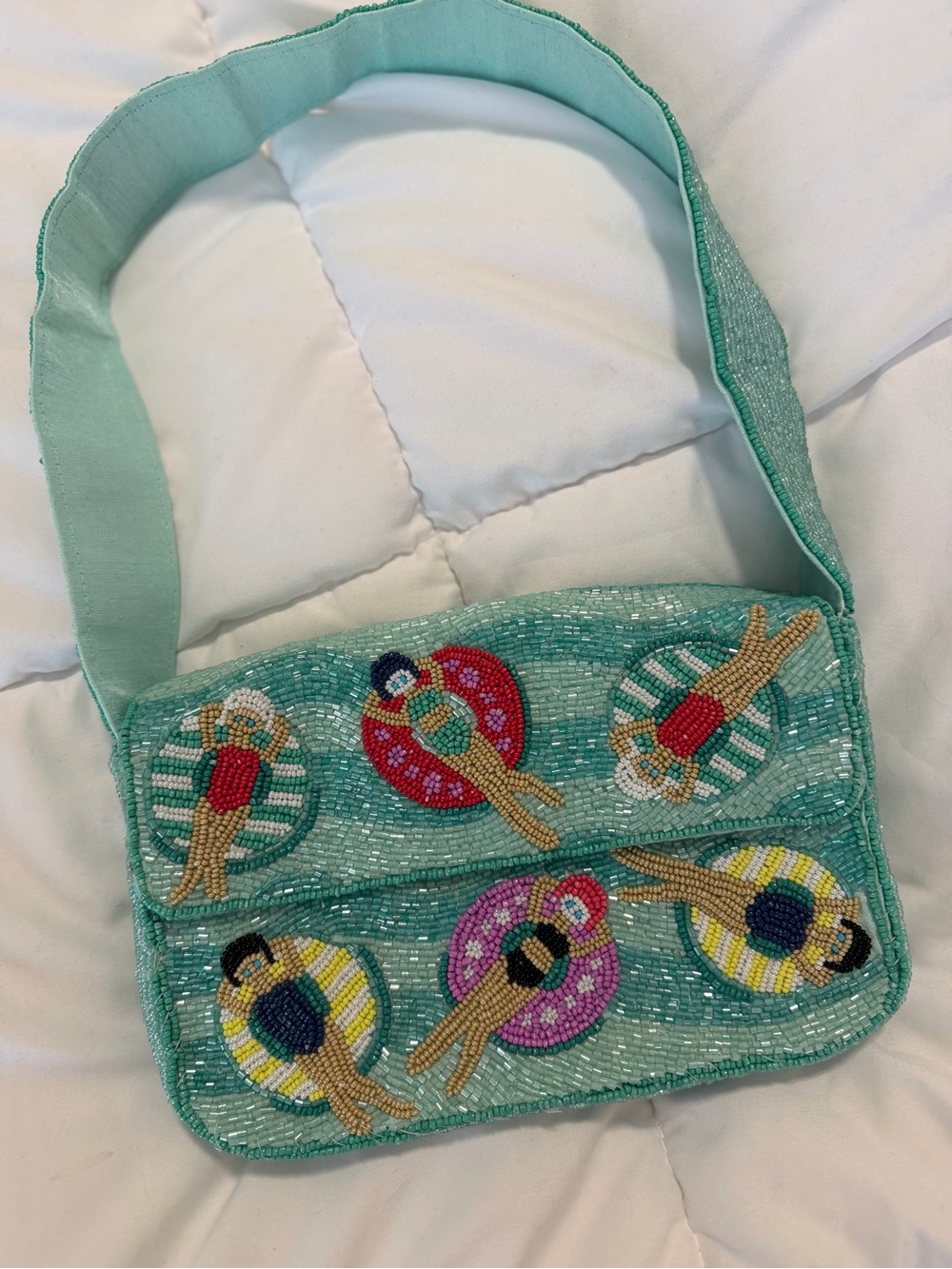 Beaded Aqua Bag with Swimmer Motif